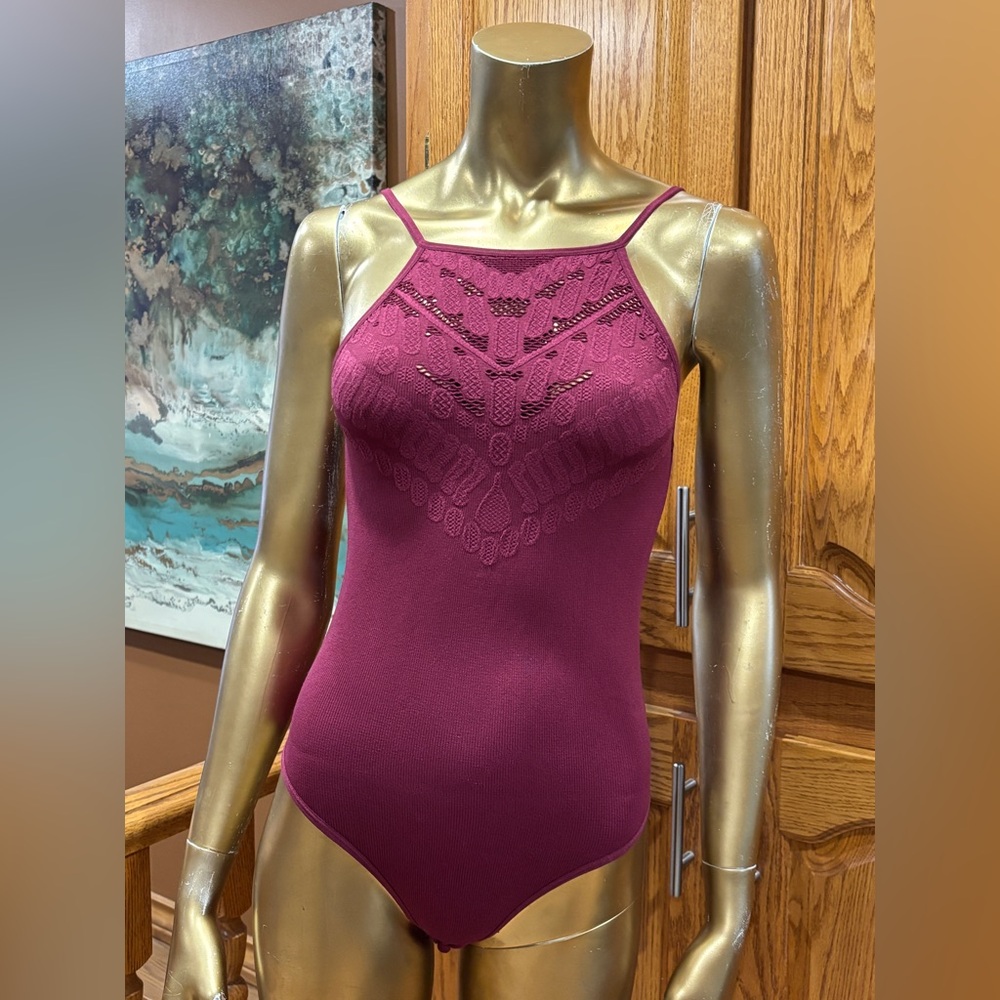 Harlow Sleeveless Crochet-Yoke Bodysuit - Berry Plum